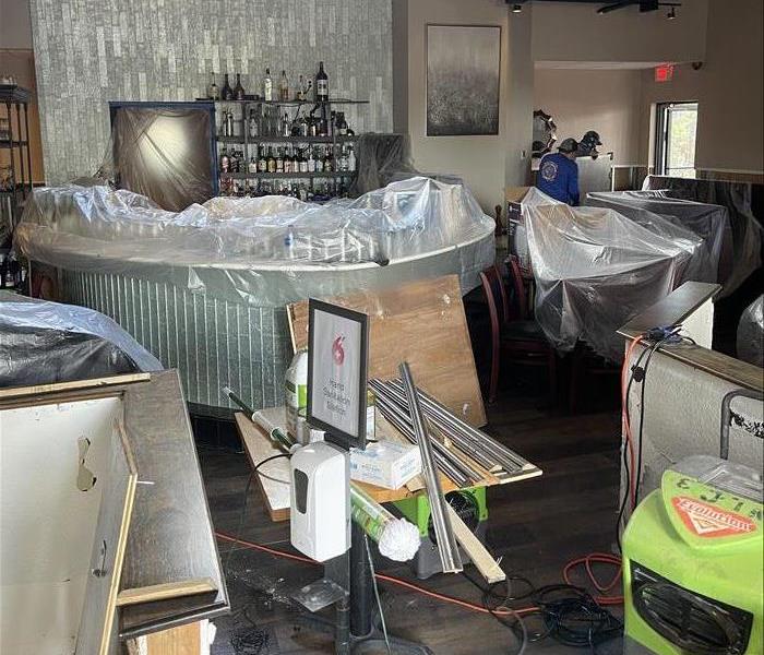 Local restaurant calls for cleanup after water damage is reported.